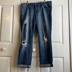Kut from the Kloth Distressed Medium Blue Hi Rise Boyfriend Jeans Sz 14